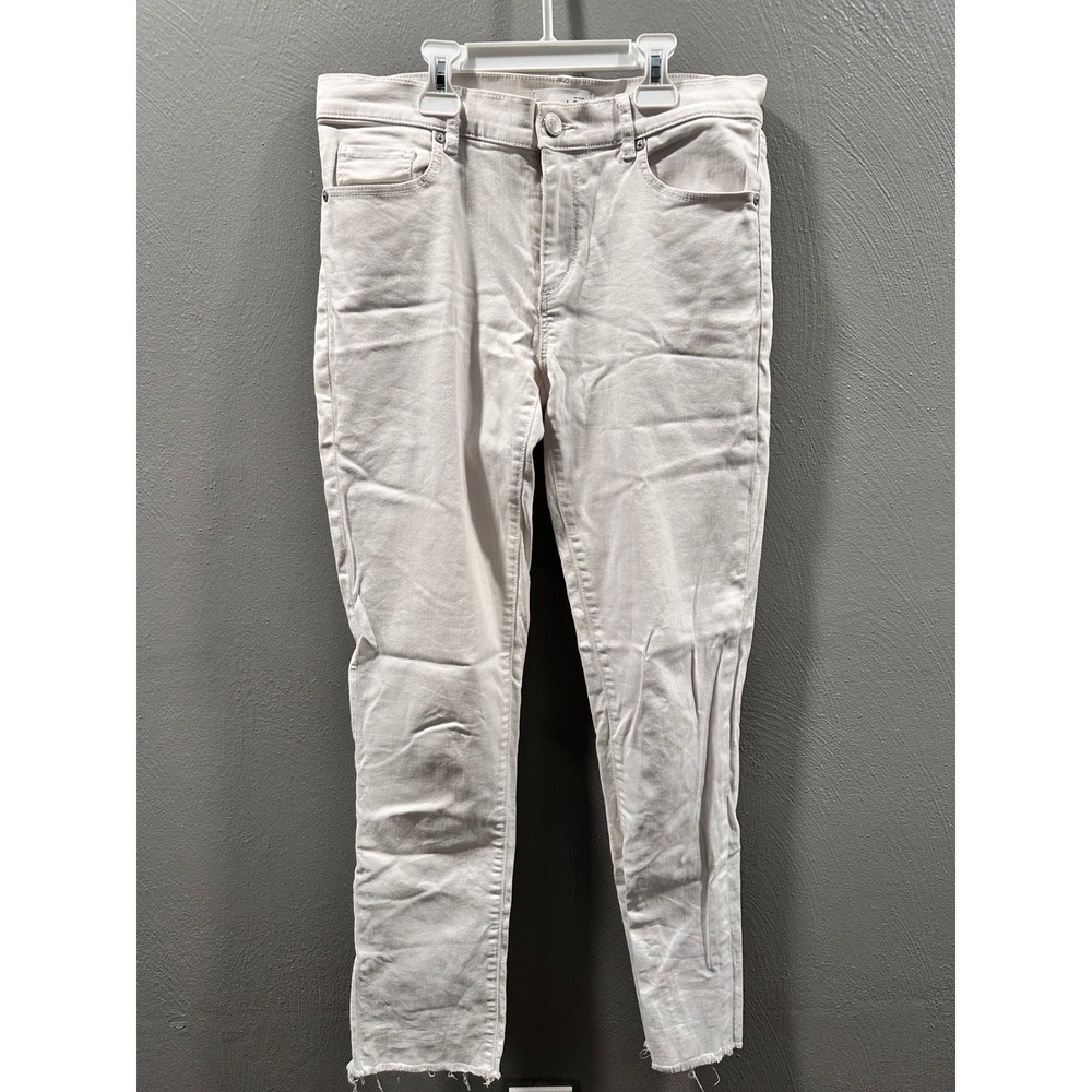 Ann Taylor LOFT Skinny Jeans Women 6 28 Off White Raw Hem Stretch Denim Pants